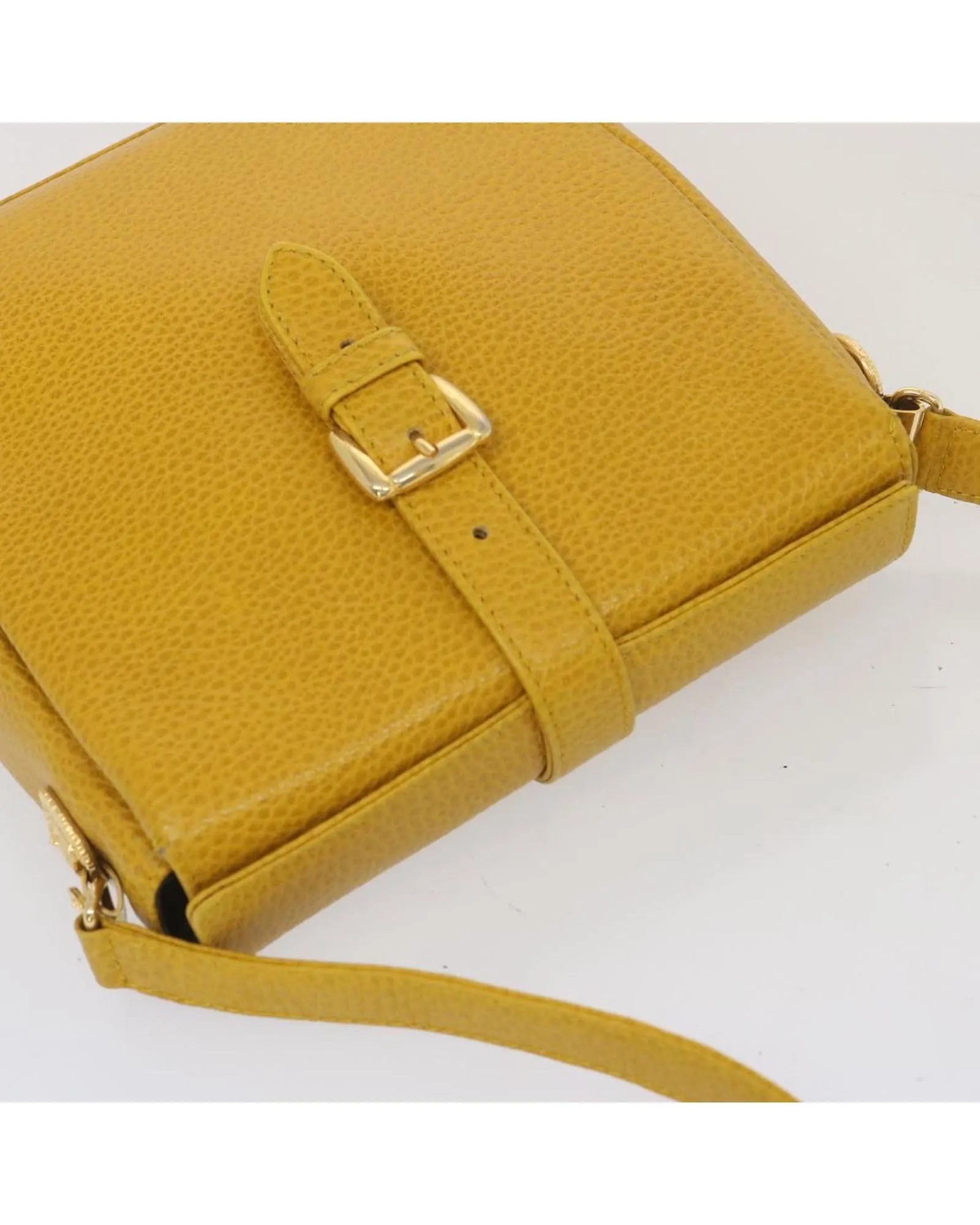 Yellow Leather Shoulder Bag with Adjustable Strap - Made in Italy