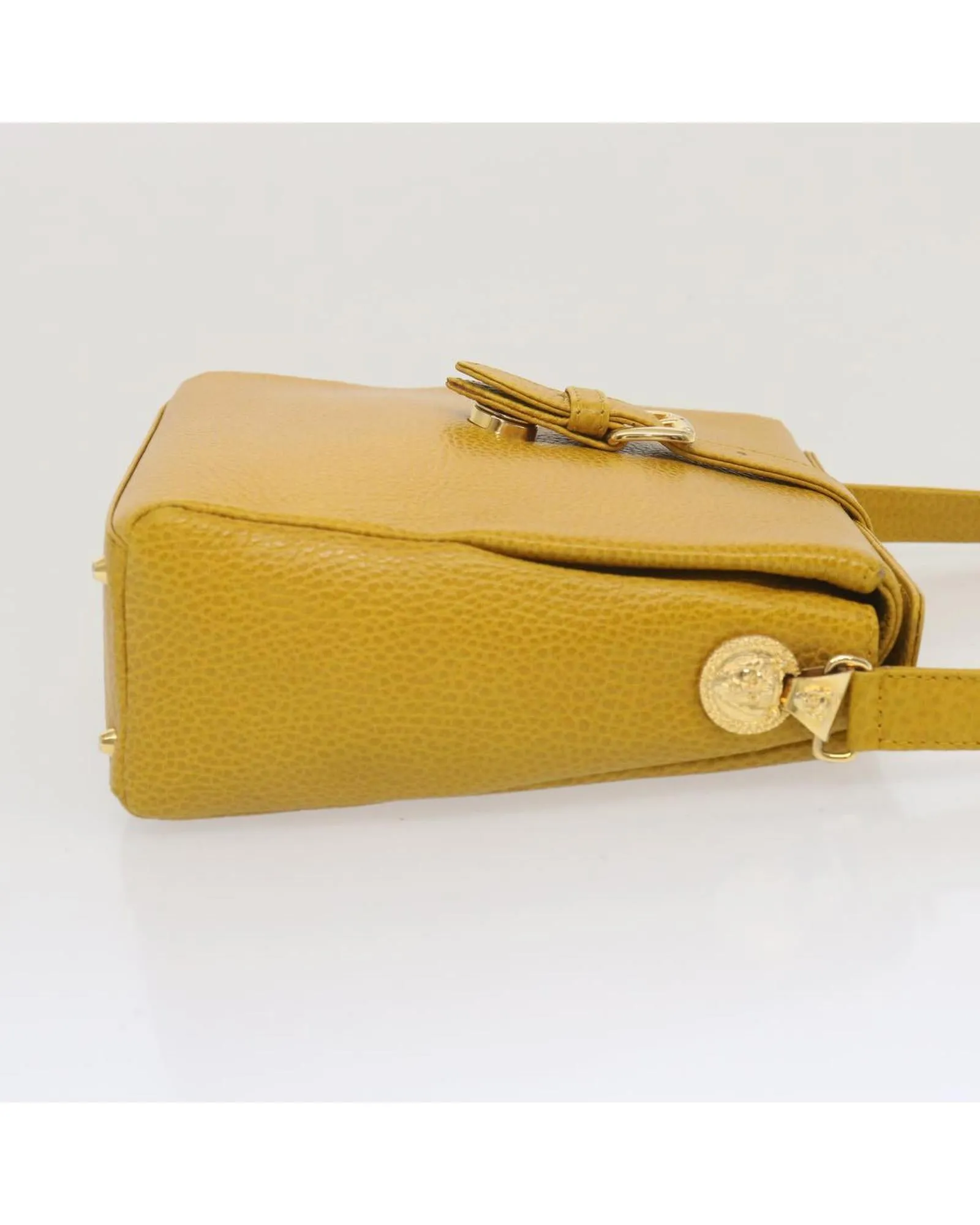 Yellow Leather Shoulder Bag with Adjustable Strap - Made in Italy