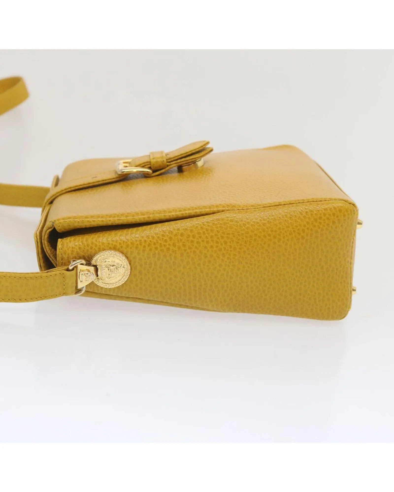 Yellow Leather Shoulder Bag with Adjustable Strap - Made in Italy